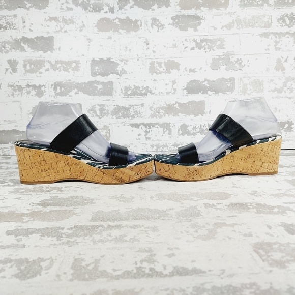 New Sam Edelman Alissa Platform Cork Heel Black Leather Slides Sandals  W812 - Picture 7 of 12